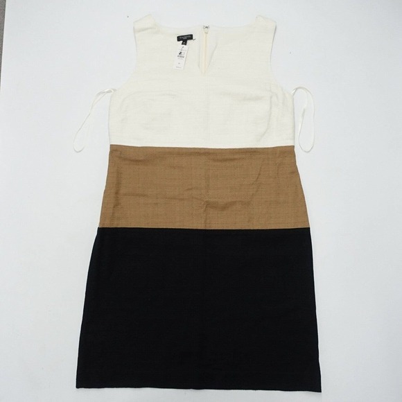Talbots Textured Sheath Dress Women's 8P Colorblock Cotton Split Neck Sleeveless - Picture 1 of 9
